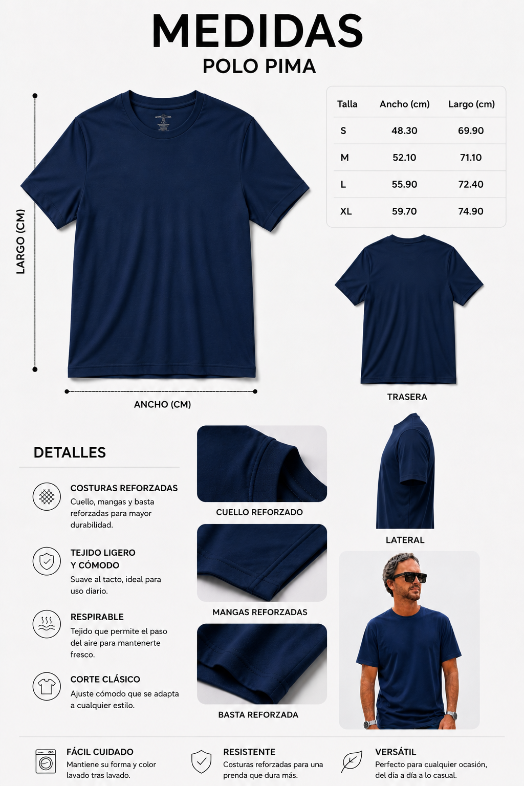 Polo Básico Azul Acero Pima Corte Clásico