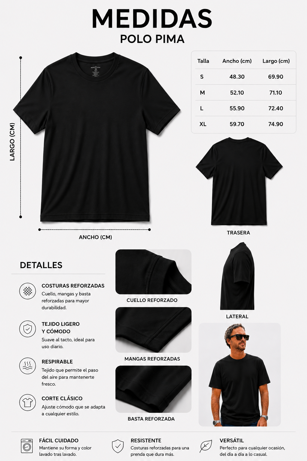 Polo Básico Negro Pima Corte Clásico