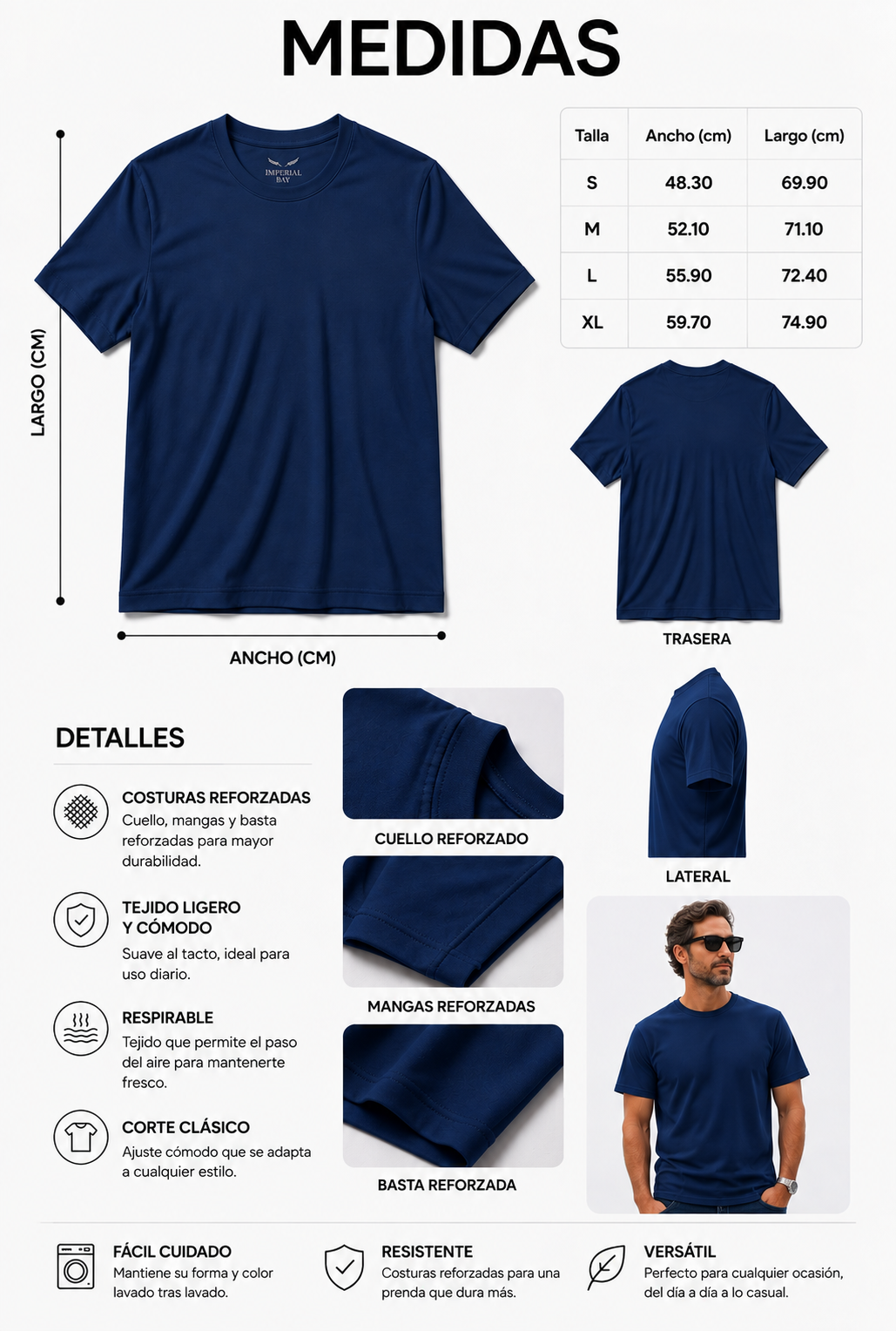 Polo Básico Azul Acero Pima Corte Clásico