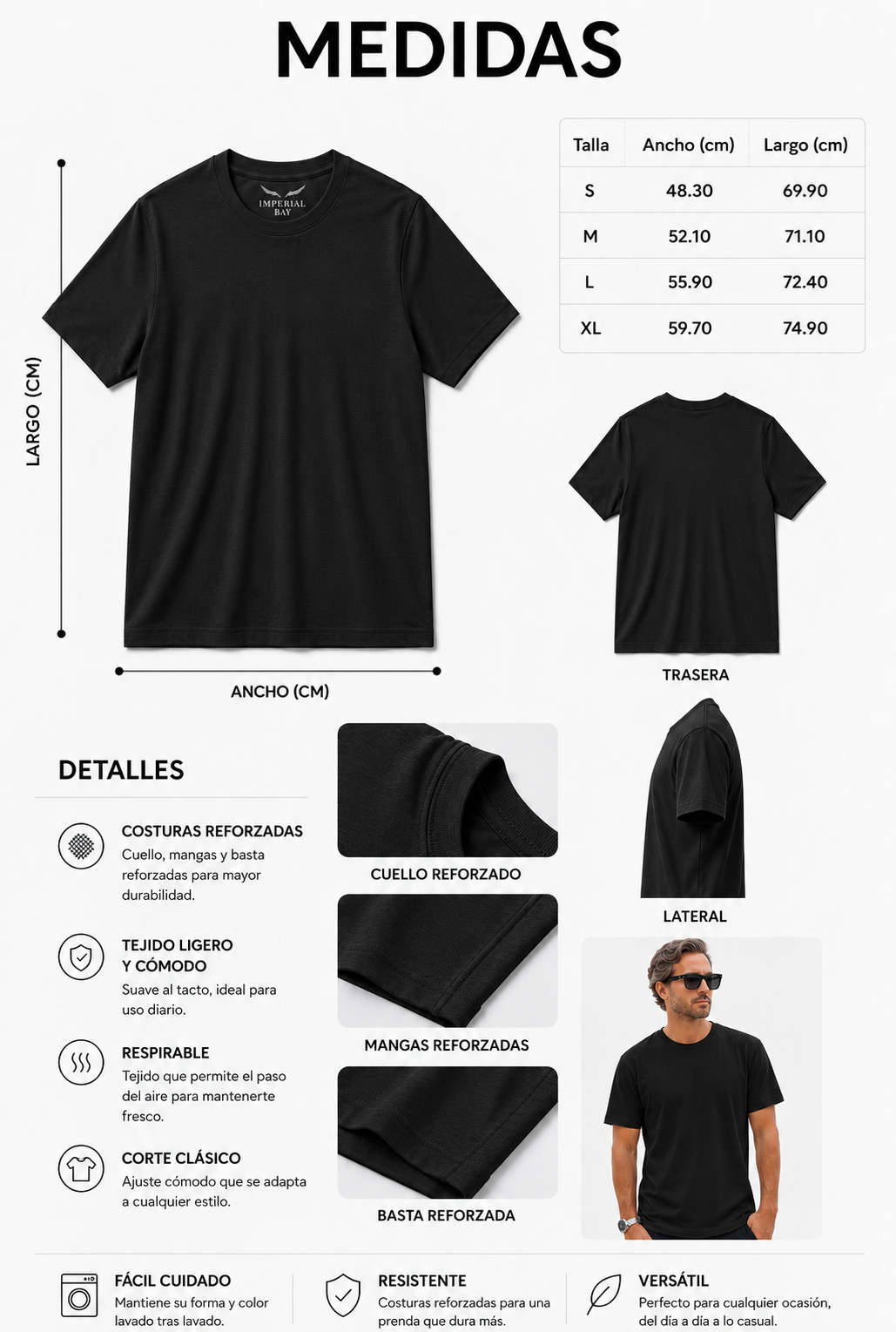 Polo Básico Negro Pima Corte Clásico