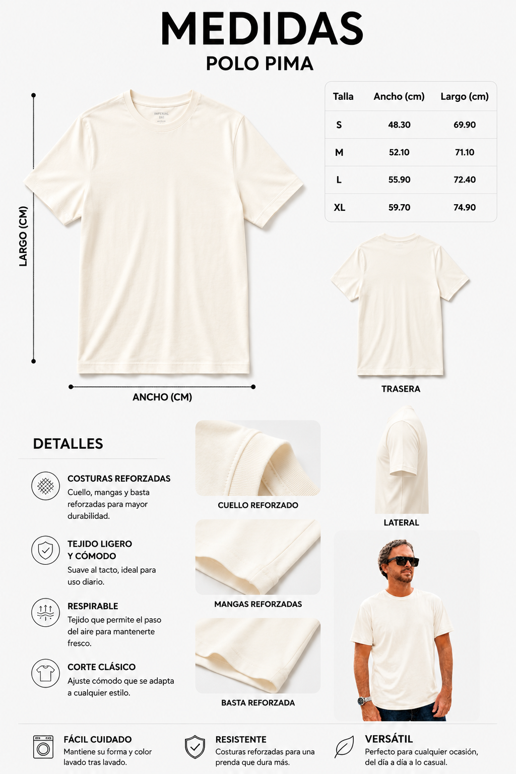 Polo Básico Blanco Perla Pima Corte Clásico